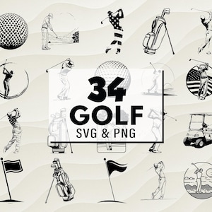 Golf SVG PNG Bundle, Golfer Silhouette Clipart, Golf Club and Swing Cut Files, Golf Cricut, Digital Design, Golf Decal Svg, Golf Artwork Png