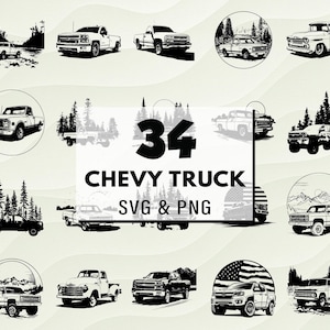 Chevy Truck SVG PNG Bundle, Vintage Pickup Silhouettes, Cricut Cut Files, Truck Png, Garage Signs & Crafts, Retro Truck Svg, Truck Clipart