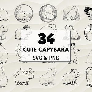 Cute Capybara SVG PNG Bundle, Capybara Silhouette Clipart, Adorable Rodent Cut File, Animal Vector Design, Digital Download, Cute Animal Svg