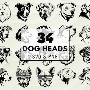 Dog Head SVG PNG Bundle, Puppy Silhouette Clipart, Pet Face Outline Cut Files, Dog Breed Vector, Digital Download, Dog Clip Art, Dog Outline