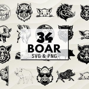 Boar SVG PNG Bundle, Wild Boar Silhouette Clipart, Hog Hunting Cricut, Boar Cut Files, Boar Animal, Vector Design, Hunters & Outdoor Crafts
