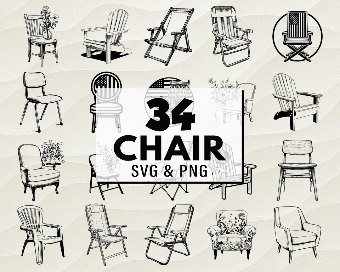 Simple Chair Svg Chair SVG PNG Bundle, Furniture Silhouette Clipart, Home Decor Vector ...