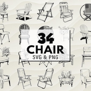 Pacote de cadeira SVG PNG, clipart de silhueta de móveis, vetor de decoração para casa, arquivo de corte Cricut, presentes de cadeira PNG, artesanato e arte de parede, design SVG para casa