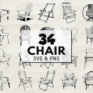 Pacote de cadeira SVG PNG, clipart de silhueta de móveis, arquivos de corte de cadeira, cadeira Cricut, vetor de decoração para casa, design digital e decalque, interior SVG