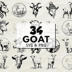 Goat Silhouette SVG PNG Bundle, Farm Animal Clipart, Mountain Goat Cut Files, Goat Cricut, Farm Svg, Animal Png, Goat Logo, Digital Designs