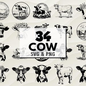 Cow Silhouette SVG PNG Bundle, Farm Animal Clipart, Dairy Cow Cut Files, Cow Cricut, Cow  Vector & Logo, Livestock Svg, Animal Png, Crafts