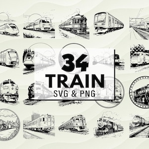 Train SVG PNG Bundle, Locomotive Silhouette Clipart, Vintage Train Cut Files, Railway Vector Design, Digital Download, Transport Svg, Crafts