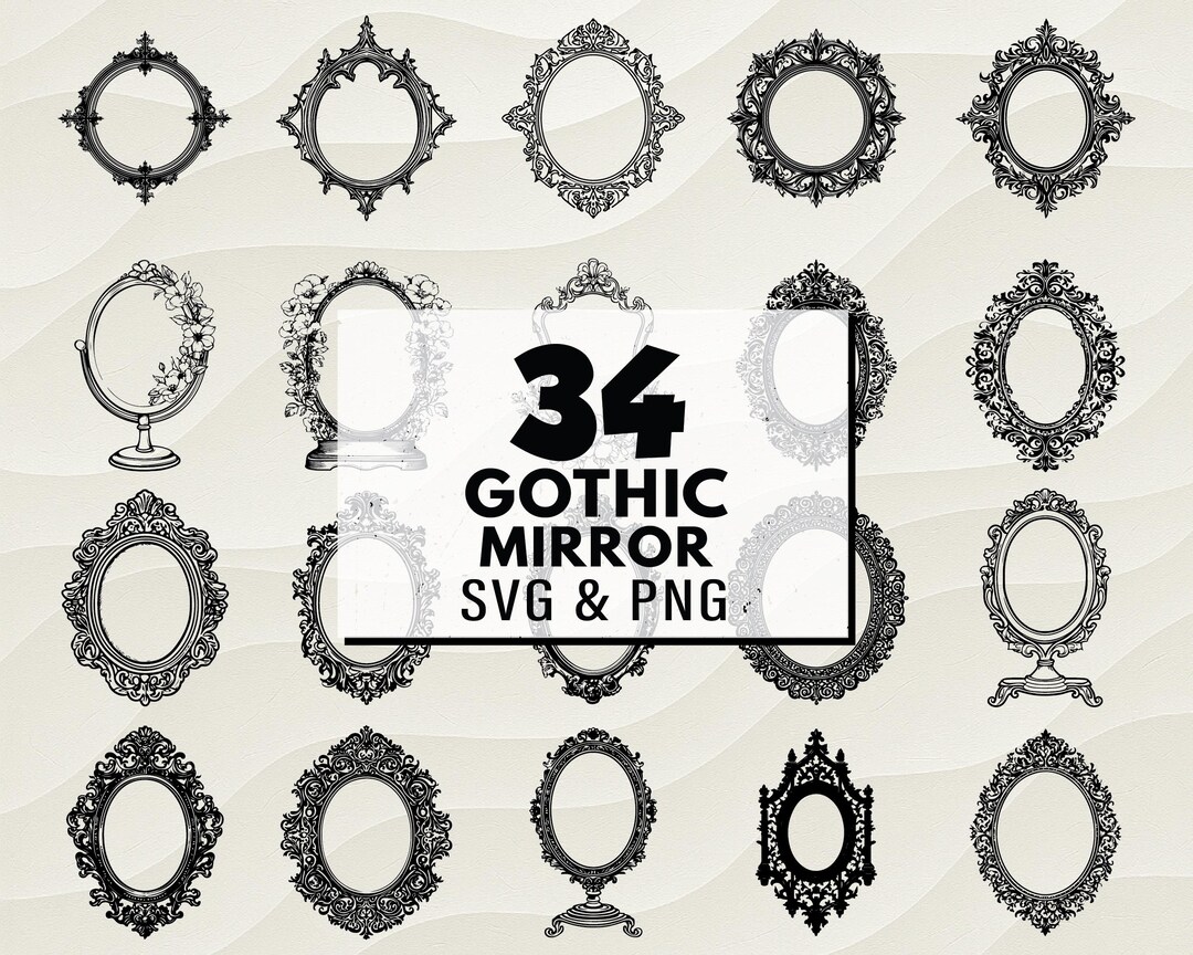 Gothic Mirror Frame SVG PNG Bundle, Ornate Clipart (digital Designs ...