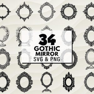 ゴシックミラーSVG PNGバンドル、ヴィンテージフレームクリップアート、装飾ミラーカットファイル、ゴシックミラークリカット、ゴシックミラーベクター、デジタルデザイン