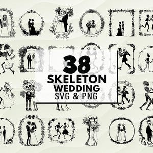 Skeleton Wedding Svg Png Bundle, Spooky Bride And Groom Silhouettes, Skeleton Groom, Skeleton Wedding Png, Halloween Craft,  Couple T-shirts