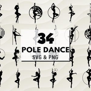 Pole Dance SVG PNG Bundle, Dancer Clipart, Fitness Dance Cut Files, Pole Dance Silhouettes, Dancer Art Svg, Pole Fitness Png, Dance Decals