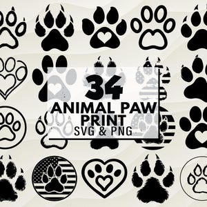 Animal Paw Print SVG PNG Bundle, Pet Paw Clipart, Dog Cat Paw Silhouette, Animal Paw Print Cut File, Animal Paw Print Vector, Digital Design