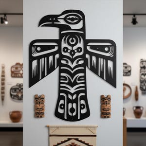 Northwest Tribal Raven Totem Pole Metal Art, Raven Totem Metal Plaque, Native American Wall Decor, Rustic Outdoor Cultural Heritage Sign