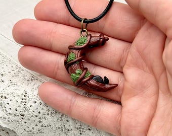 Crescent Moon Onyx Crystal Pendant Necklace: Hand-Sculpted Polymer Clay