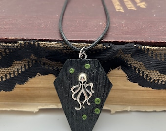 Gothic Coffin Necklace: Polymer Clay Octopus Pendant