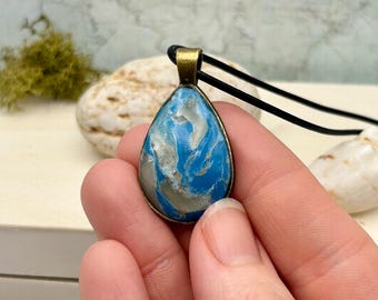 Ocean Blue Teardrop Pendant- Marbled design