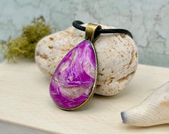 Purple Teardrop Pendant- Marbled design