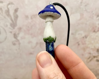 Lapis Lazuli Crystal Pendant with Hand Sculpted Mushroom