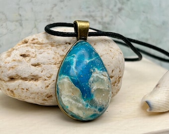 Ocean Blue Teardrop Pendant- Marbled design