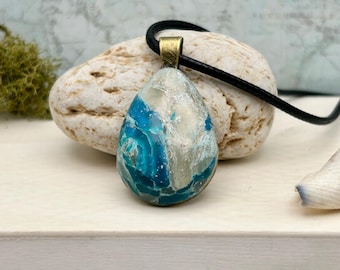 Ocean Blue Teardrop Pendant- Marbled design