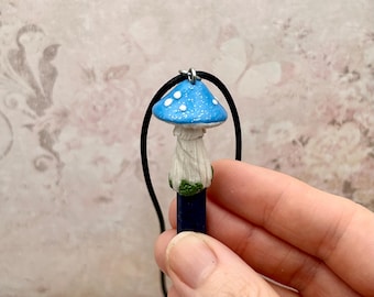 Lapis Lazuli Crystal Pendant with Hand Sculpted Mushroom