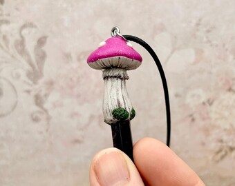 Amethyst Crystal Pendant with Hand Sculpted Mushroom