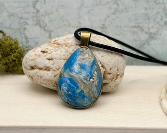 Ocean Blue Teardrop Pendant- Marbled design