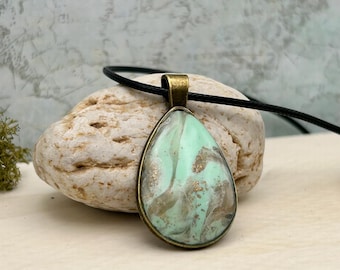 Seafoam GreenTeardrop Pendant- Marbled design