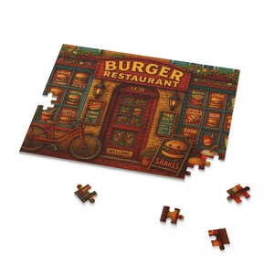 Jigsaw Puzzle for Adults, Hamburgers and Antique Design, 120 252 500 Piece Puzzle, Fun Challenge, Relaxing Activity, Gift for Puzzle Lovers,
