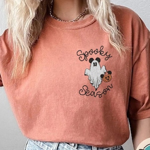 EMBROIDERED Spooky season Mickey Ghost pumpkin sweatshirt Tshirt, Disney Fall vibes embroidery shirt, Halloween Mickey&#39;s Not So Scary shirt