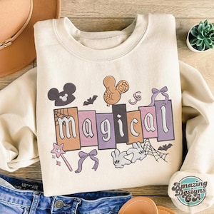EMBROIDERED Disney Magical Halloween sweatshirt Tshirt, Disneyland Disneyworld Halloween vibes embroidery shirt, Not So Scary shirt