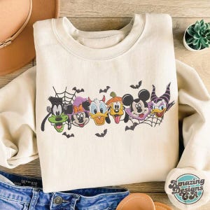 EMBROIDERED Mickey & friends Halloween sweatshirt Tshirt, Disneyland Disneyworld Halloween  embroidery shirt, Not So Scary shirt