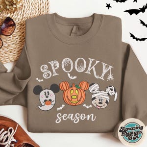 EMBROIDERED Spooky season Mickey Ghost pumpkin sweatshirt Tshirt, Disney Fall vibes embroidery shirt, Halloween Mickey&#39;s Not So Scary shirt