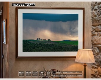 Madonna di Vitaleta Print, Tuscany Italy Landscape Photography, Val d'Orcia Chapel Wall Art