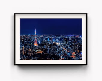 Tokyo Tower Print, Japan Night Skyline Cityscape Wall Photography
