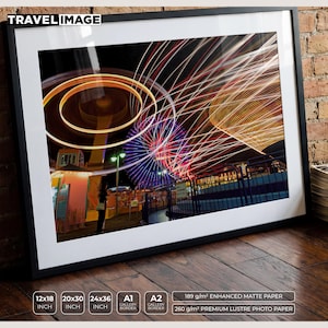 Yokohama Cosmoworld Print, Japan Long Exposure Light Trails Photography, Ferris Wheel Night Wall Art