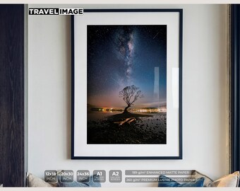 Wanaka Tree Milky Way Print, New Zealand Night Sky Photography, Astrophotography Wall Art