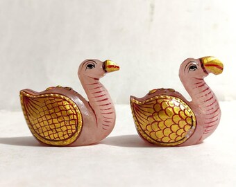 Hand-Painted Rose Quartz Duck Pair: Healing Crystal Home Decor