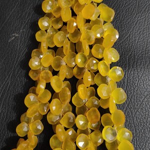 Yellow Chalcedony Faceted Heart Briolettes | 13–15mm | Bright Yellow Gemstone Beads | Large Heart Shape Strand for Jewelry Making