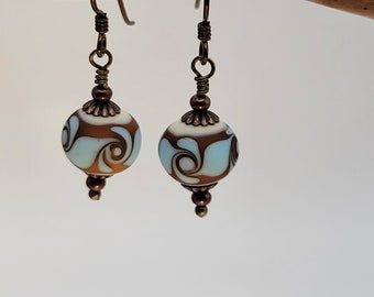 Rustic Blue and Brass Glass Earrings