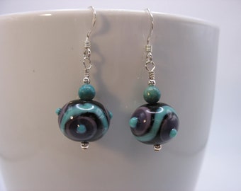 Purple and Turquoise Glass Earrings
