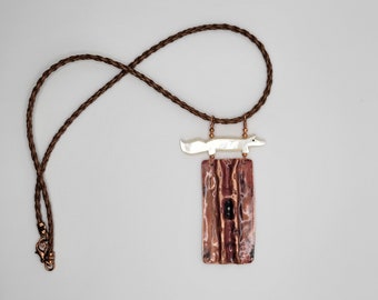 Fold Formed Copper Necklace with Mother of Pearl Fox