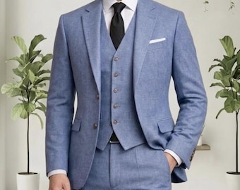 Sky Blue Three-Piece Slim Fit Suit for Formal Occasions