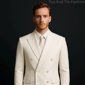 White Double Breasted Suit: Men&#39;s Wedding Suit, Formal Occasion