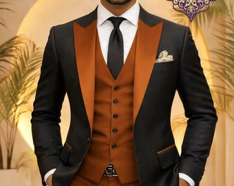 Buy Black & Rust Orange Men’s Wedding Suit | 3 Piece Groom Tuxedo Suit.