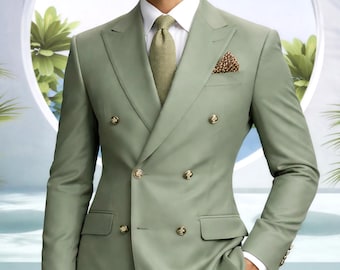Custom Sage Green Double Breasted Men’s Suit for Wedding & Prom