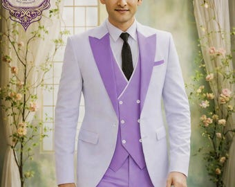 Buy White & Lavender Men’s Wedding Suit | 3 Piece Groom Tuxedo.