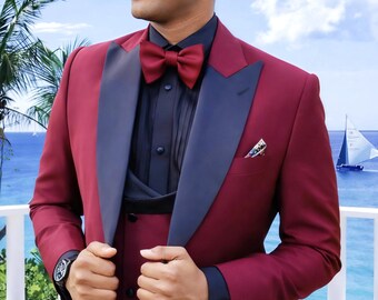 Men’s Maroon & Black Tuxedo Suit | Slim Fit Wedding Suit.