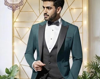 Emerald Green Slim Fit Tuxedo Suit, Three-Piece Formal Wedding Groom Wear