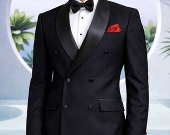 Black Tuxedo Suit for Men, Double Breasted Wedding Suit.
